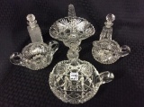 Lot of 7 Mostly Cut Glass Pieces Including