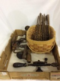 Box of Old Antique Drills & Drill Bits