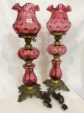 Pair of Electrified Cranberry Bubble Glass