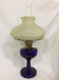 Reproduction Cobalt Blue Kerosene Lamp w/ Chimney &