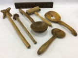 Lot of 7 Primitive Wood Kitchen Utensils