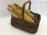 Basket Filled w/ 8 Various Wood Rolling Pins (1)