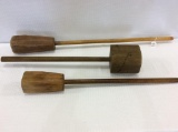 Lot of 3 Primitive Wood Mashers