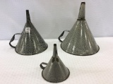 Lot of 3 Graduated Size Grey Porcelain Funnels