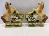 Lot of 2 Rolling Rock Beer Adv. Horse Statues