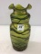 Artglass Green Irridized Vase Signed France