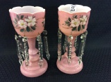 Pair of PInk Hand Painted Mantle Lusters
