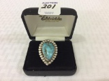 Unmarked Sterling & Turquoise Teardrop