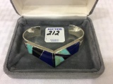 Zuni Sterling Silver Multi Gem Chevron Bracelet-