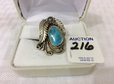 Navajo Sterling Silver Turquoise Ring-Ornate