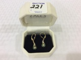 Pair of Ladies 10 K Emerald & Diamond Pierced