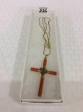 14 K Coral Seed Pearl Vintage Cross