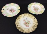 Lot of 3 Floral Painted Plates-2 Unmarked &