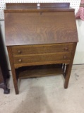 Oak Drop Front Writing Desk w/ 2 Drawers