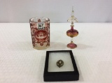 Lot of 3 Including Moser Glass Cranberry Perfume