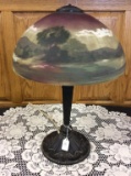 Metal Base Lamp w/ Painted Landscape Shade