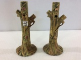 Pair of Weller Tree Trunk Design Vases