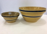 Lot of 2 Blue Banded Yelloware Bowls