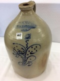 3 Gal Salt Glaze Stoneware Jug w/ Cobalt