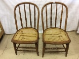 Lot of 2 Primitive Cane Seat Spindle Back