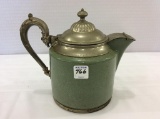 Vintage Green Porcelain & Pewter Teapot