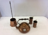 Lot of 4 Copper Pieces Including Tea Pot,