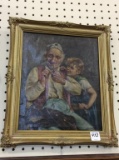 Sm. Framed Old Painting-Man w/ Pipe