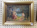 Sm. Framed  French Painting-Women & Child
