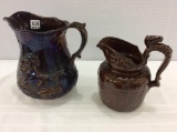 Lot of 2 Brown Pitchers Including Horse Design