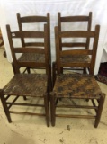 Lot of 4 Primitive Thatched Chairs