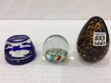 Lot of 3 Art Glass Paperweights Including