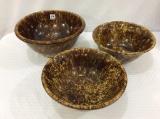 Lot of 3 Lg. Brown Spatterware Crock Bowls-