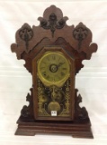 Antique Keywind Kitchen Clock w Etched Tablet