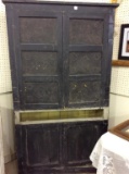 Black Paint Primitive Cabinet w/ Piereced Tin