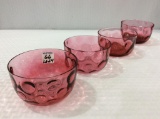 Lot of 4 Victorian Cranberry Thumbprint Sm. Bowls