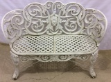 White Paint Vintage Cast Iron Garden Bench