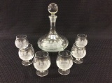 Decanter Set w/ Etched Glass Ship Design