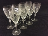 Lot of 8 Matching Pedestal Etched Glass
