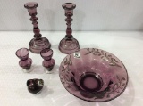 Group of Amethyst Glassware Including