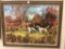 Framed Painting on Board of Hunting Dogs