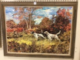 Framed Painting on Board of Hunting Dogs