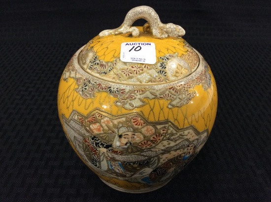 Oriental Painted Biscuit or Cracker Jar