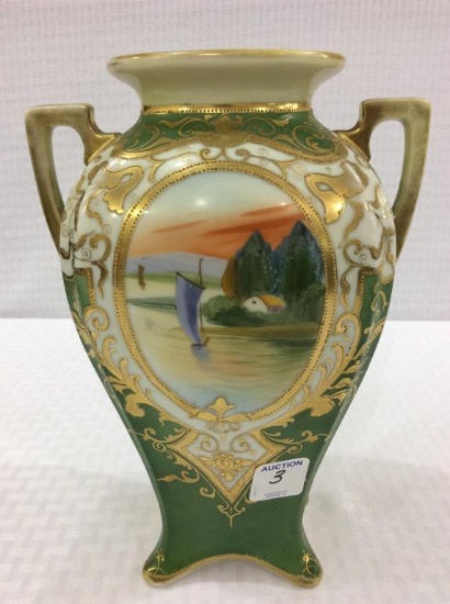 Hand Painted Nippon Dbl Handled Vase