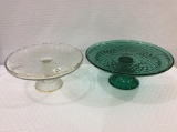 Lot of 2 Glass Pedestal Cake Stands Including