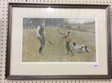 Framed Hunter w/ Flask & Hunting Dog Litho