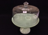 Contemp. Jadite Cake Stand w/ Clear Glass