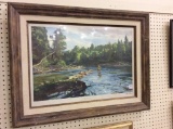 Framed Jane Trout Fishing by Ogden Pleissner-