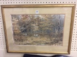 Framed Hunter & Dogs Litho by AB Frost