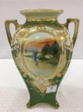 Hand Painted Nippon Dbl Handled Vase