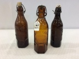 Lot of 3 Dark Amber Bottles Including